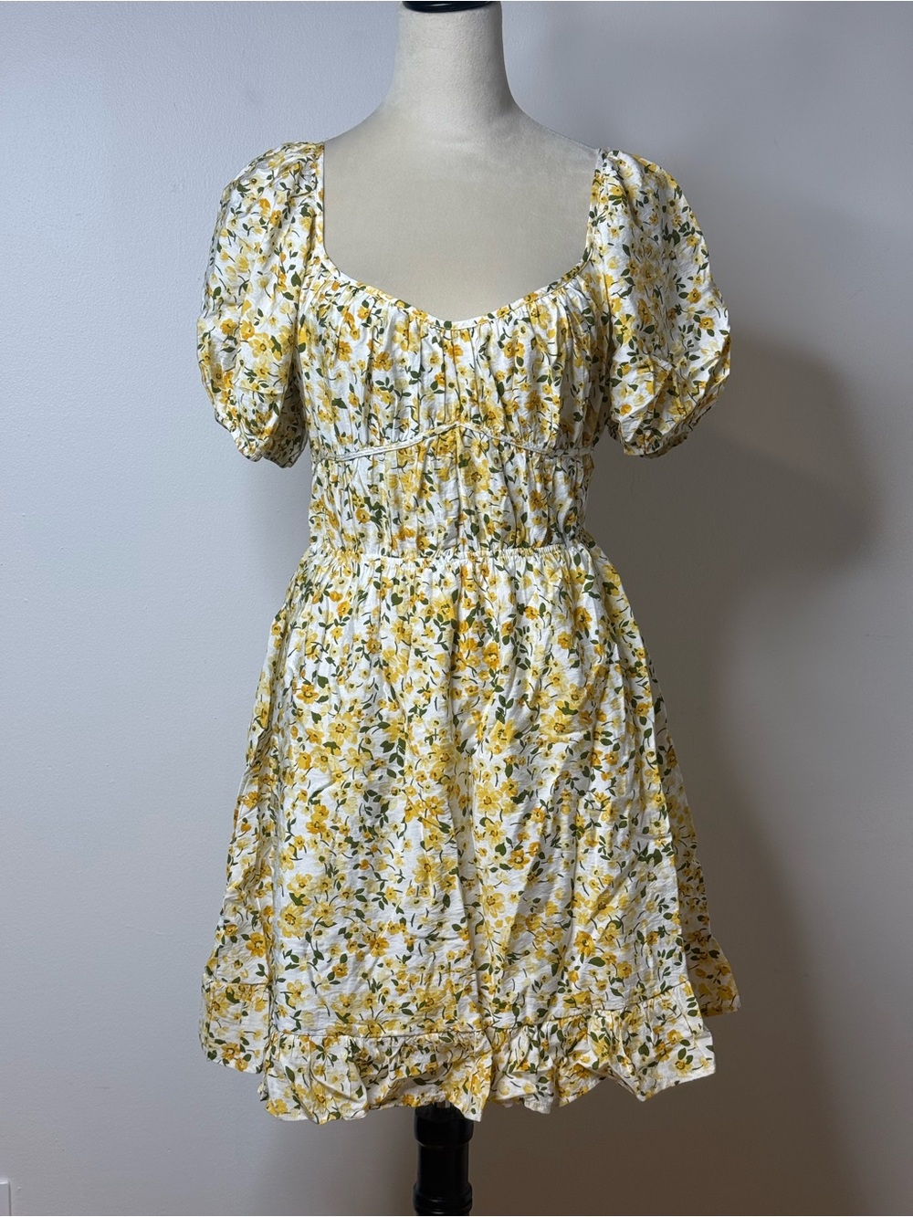 Sienna Sky Yellow Floral Puff-Sleeve Cottagecore Mini Dress